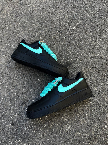Air Force 1 Black Rope Laces swoosh Verde Acqua